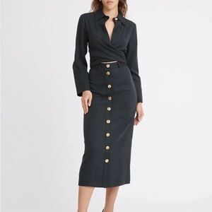 NWT MATTHEW BRUCH Gold Button Front Midi Skirt